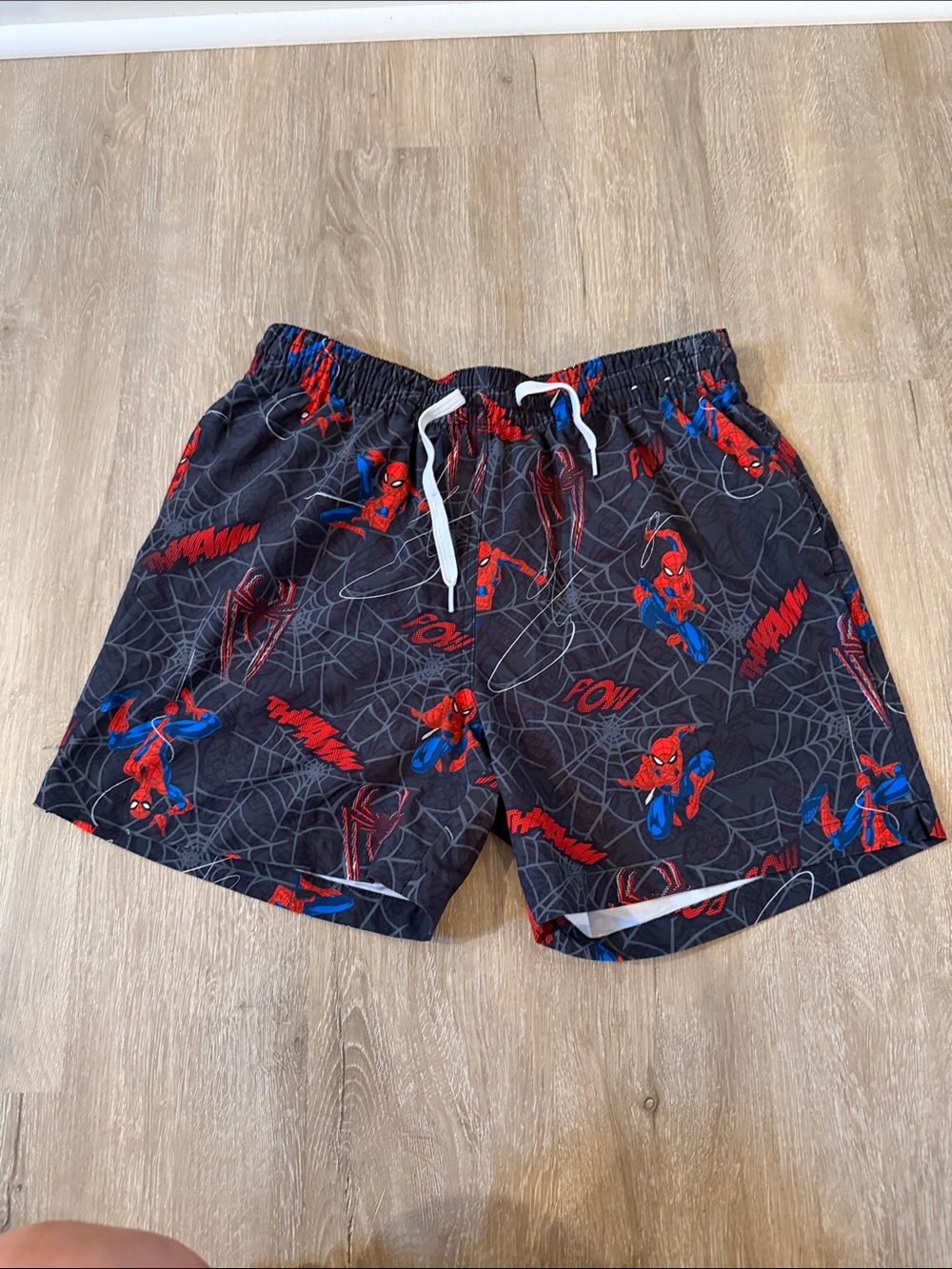 chubbies Black Swim Trunks with Red & Blue Spider-Man Graphics